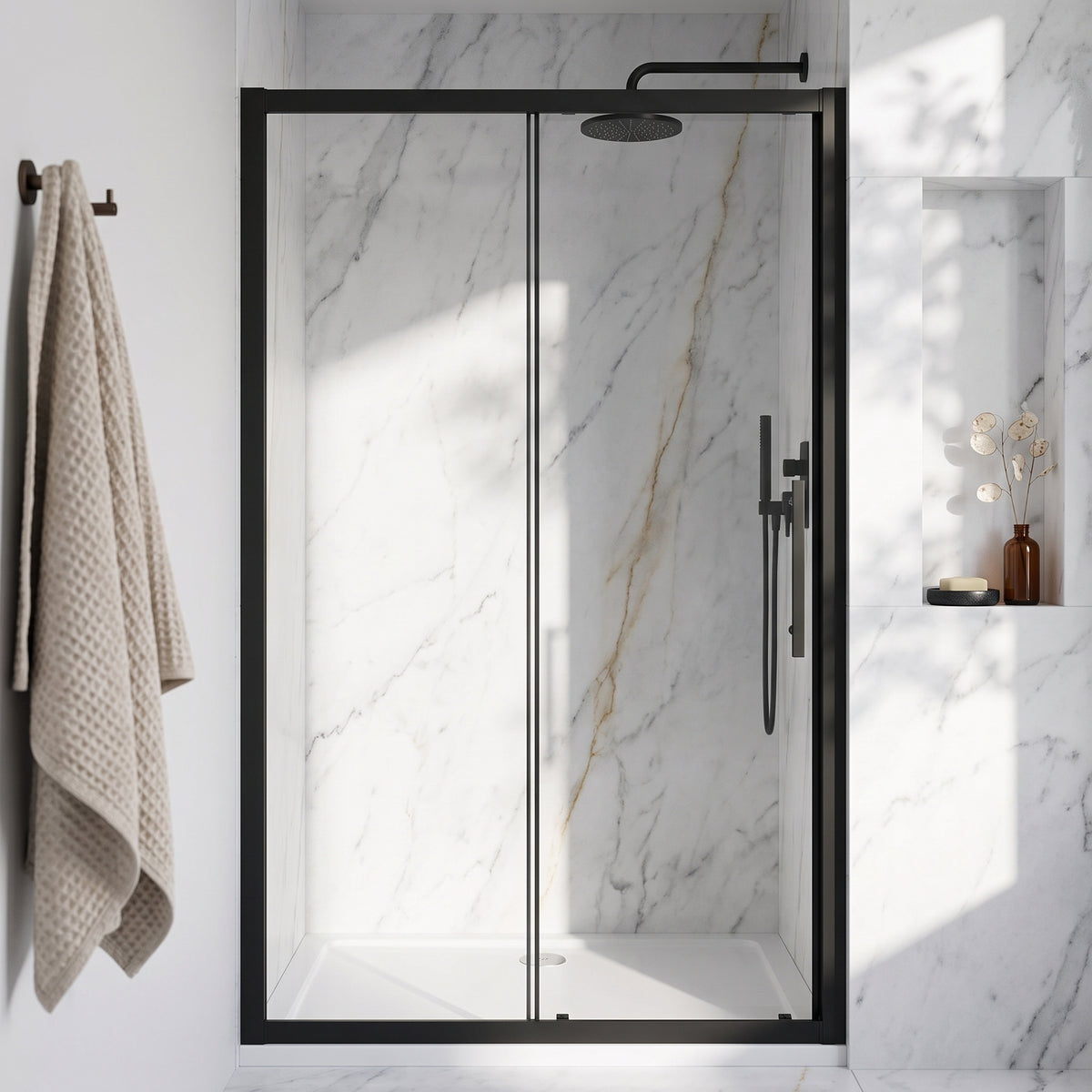 Fairford Pro 8mm 1400mm Matt Black Sliding Shower Door