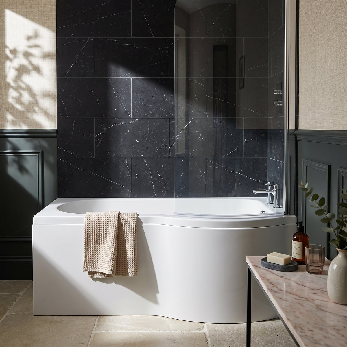 Fairford 1600 x 850mm Right Hand P Shaped Shower Bath