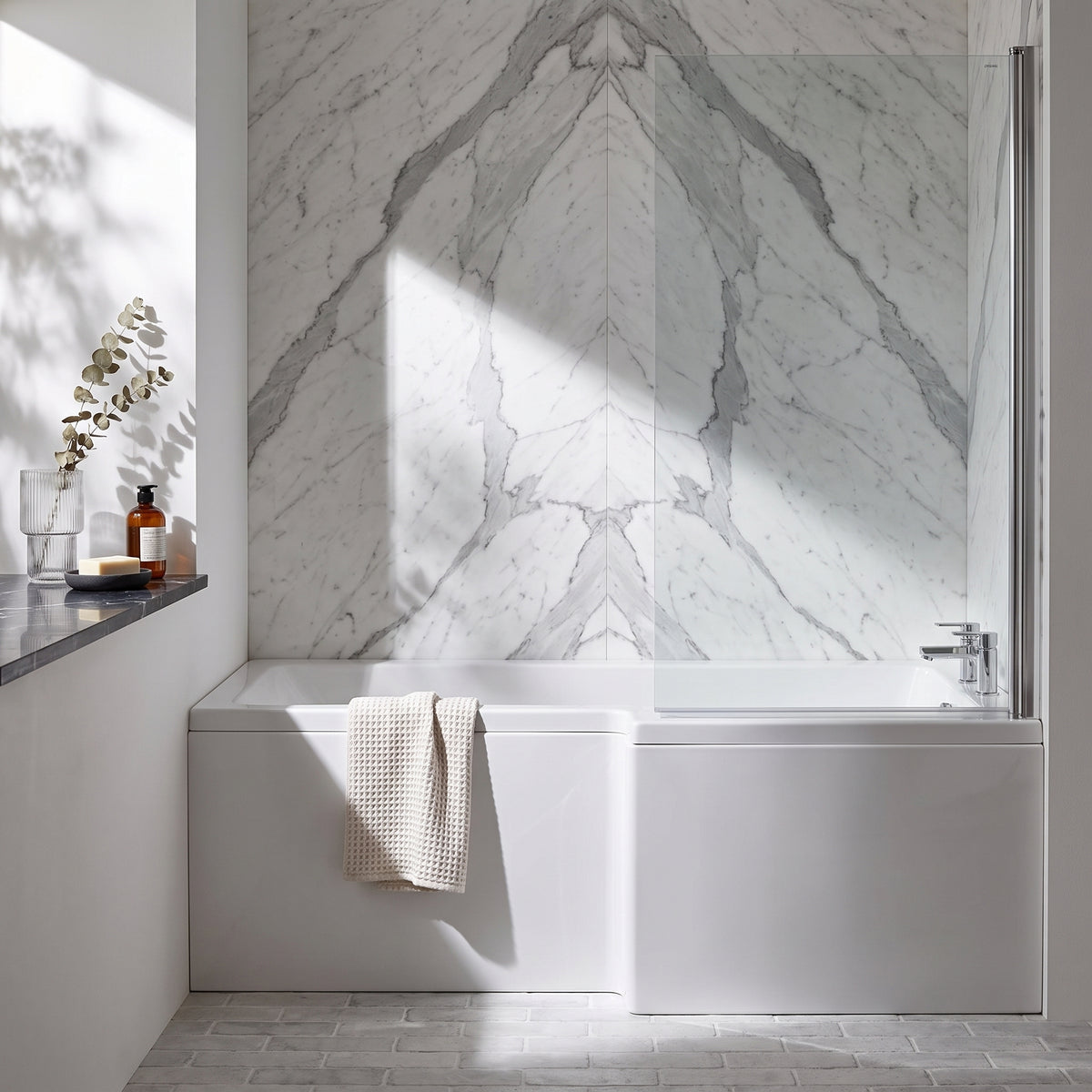Fairford 1600 x 850mm L Shaped Left Hand Shower Bath