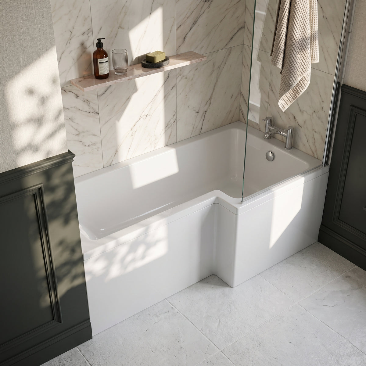Fairford 1500 x 850mm L Shaped Left Hand Shower Bath