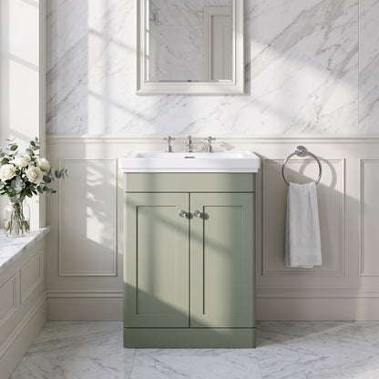 Fairford Laurel 600mm Floor Standing Satin Green Vanity Unit - 3 Tap Hole