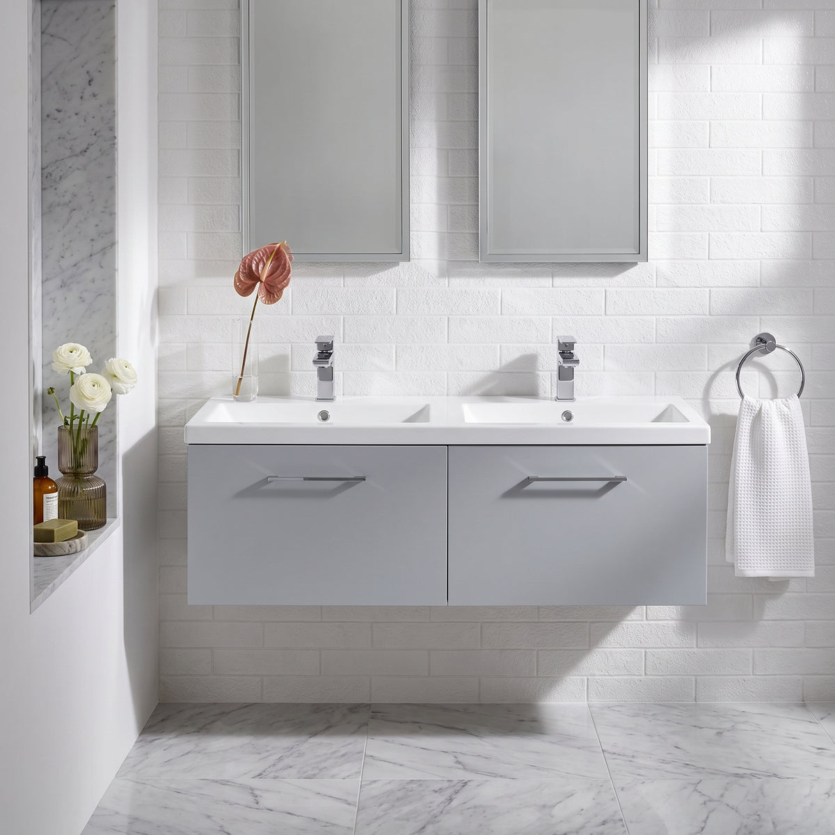 Fairford Aspri Satin Grey 1200mm 2 Drawer Wall Hung Vanity Unit