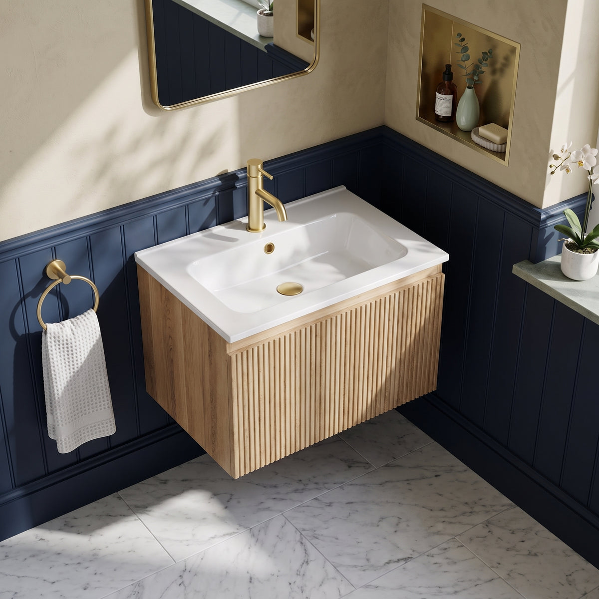 Fairford Sophia Country Oak 600mm Wall Hung Vanity Unit with Basin