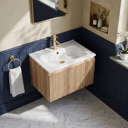 Fairford Sophia Country Oak 600mm Wall Hung Vanity Unit with Basin