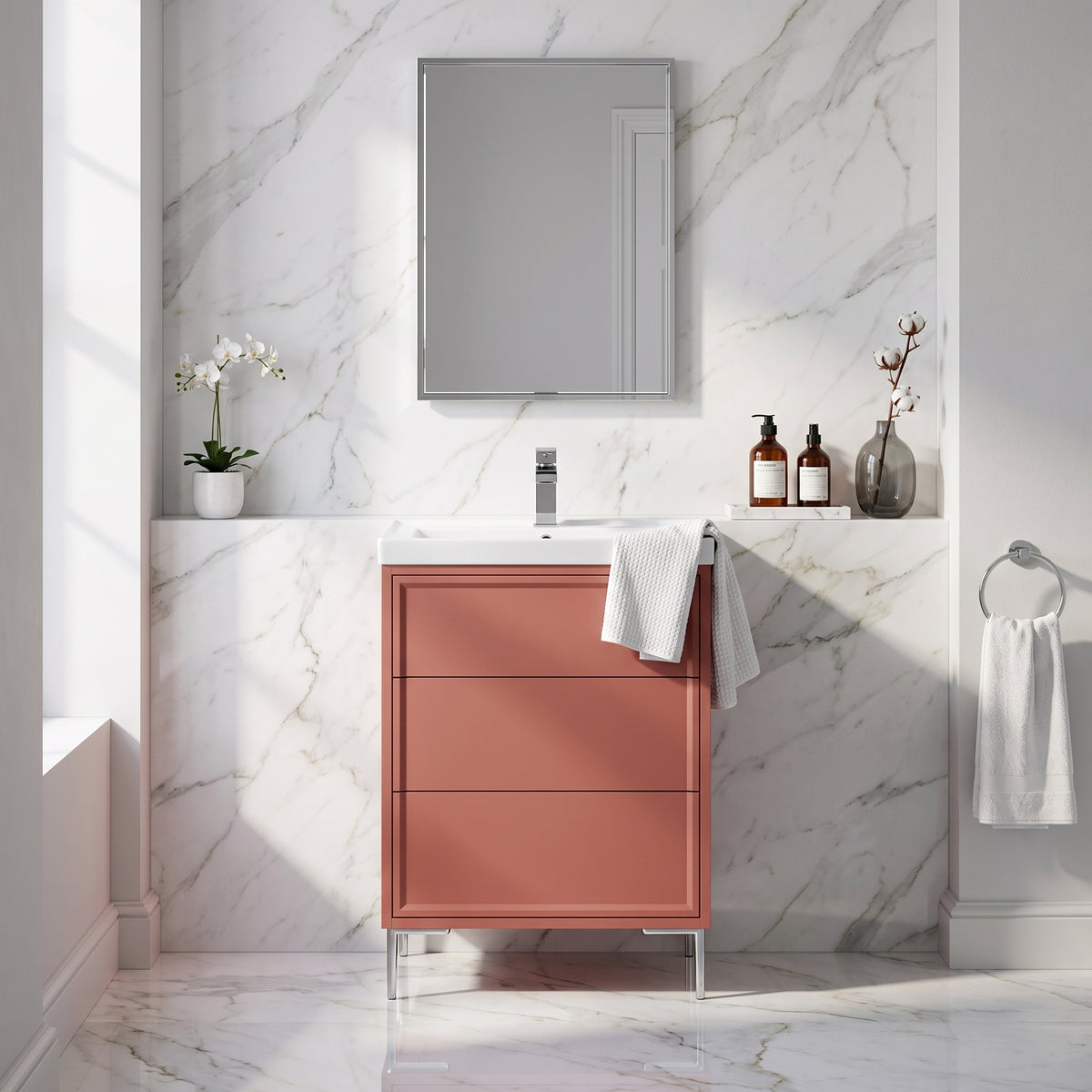 Fairford Elan Dusk Red 600mm Floorstanding Vanity Unit with Chrome Legs
