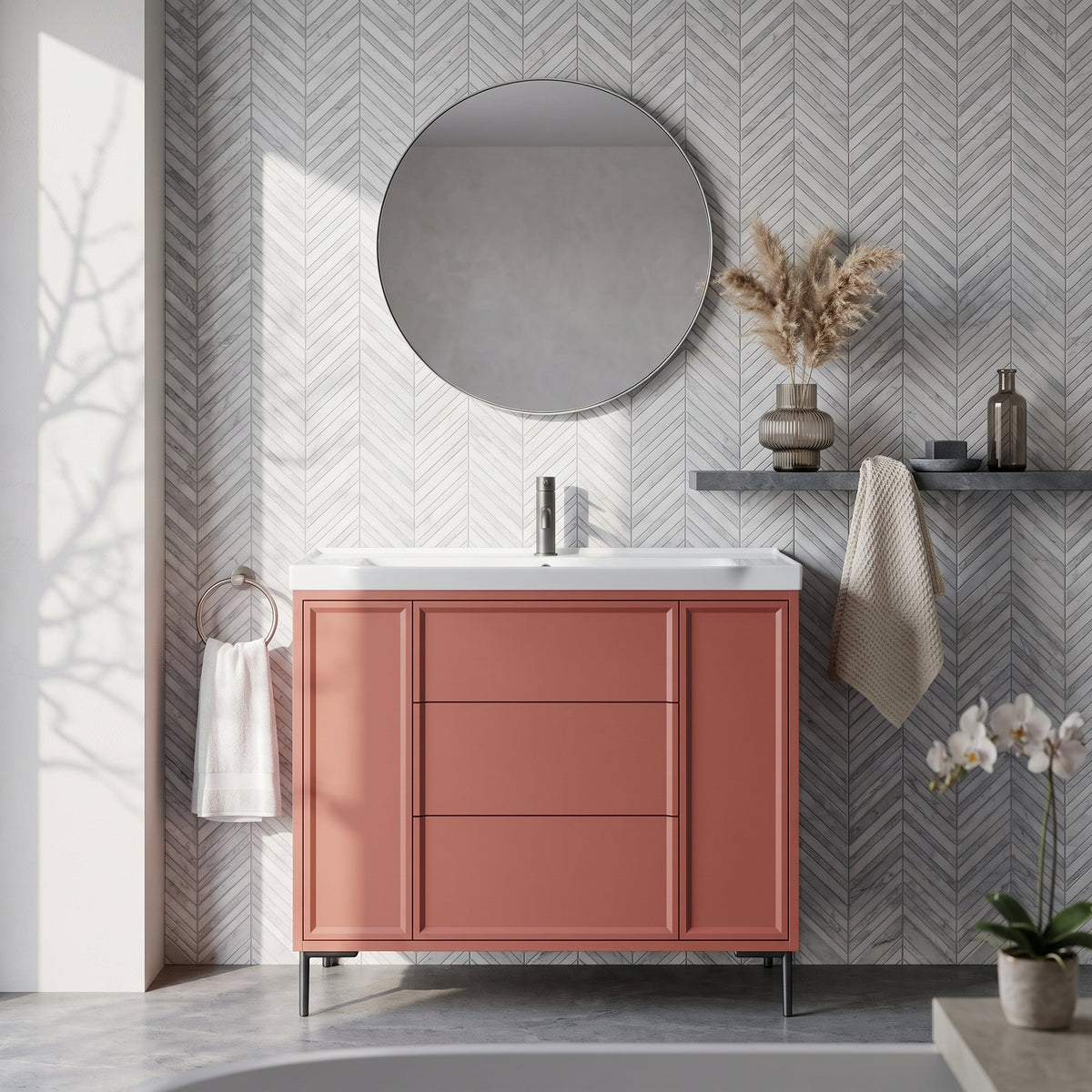 Fairford Elan Dusk Red 1000mm Floorstanding Vanity Unit with Matt Black Legs