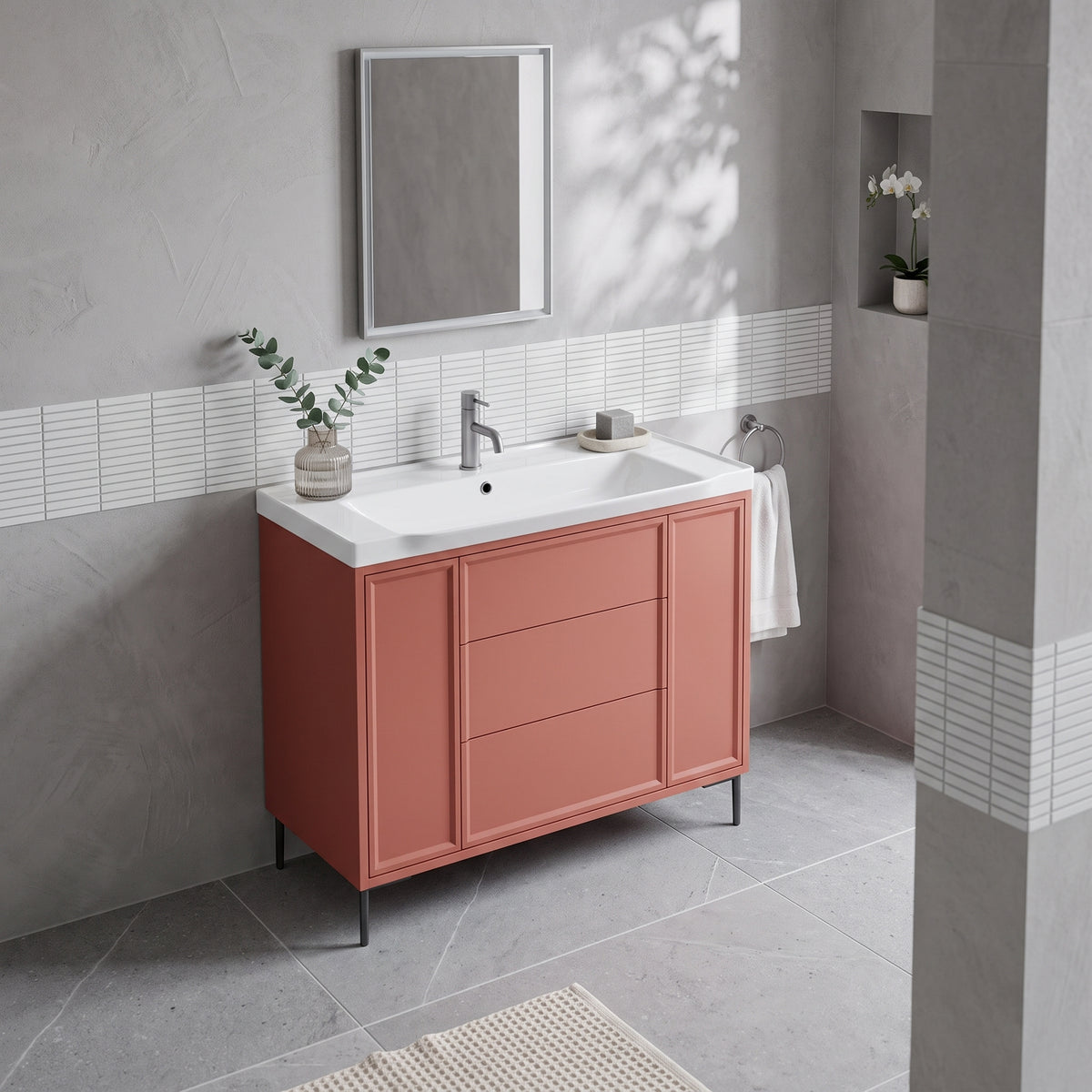 Fairford Elan Dusk Red 1000mm Floorstanding Vanity Unit with Matt Black Legs