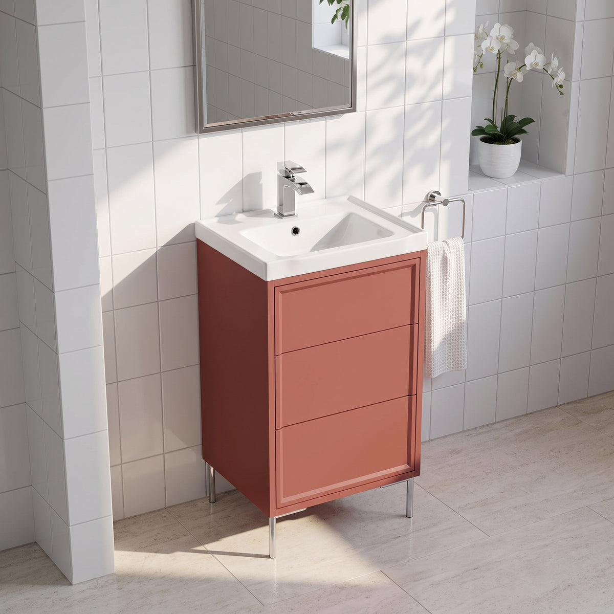 Fairford Elan Dusk Red 500mm Floorstanding Vanity Unit with Chrome Legs