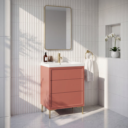 Fairford Elan Dusk Red 600mm Floorstanding Vanity Unit with Brushed Brass Legs