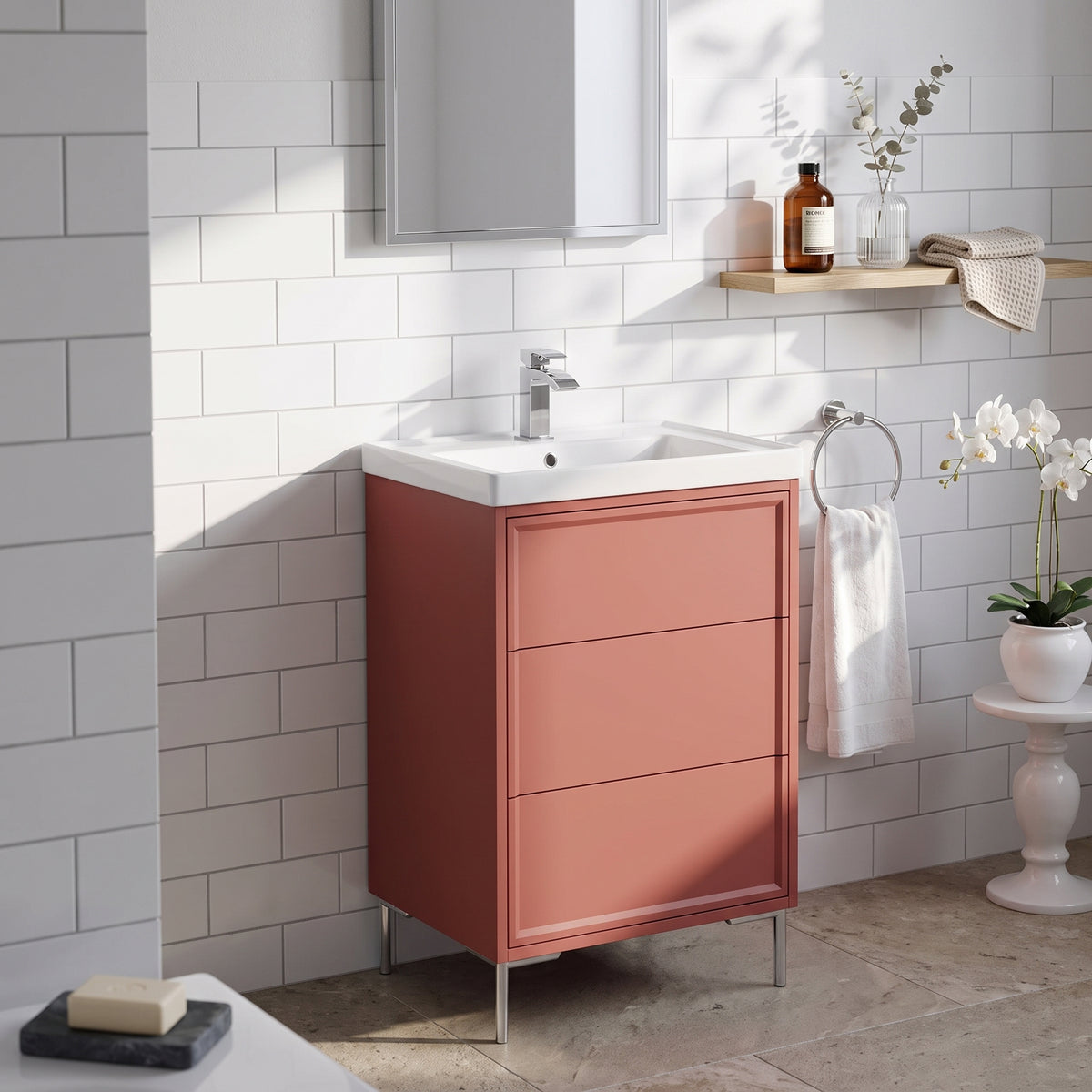 Fairford Elan Dusk Red 600mm Floorstanding Vanity Unit with Chrome Legs