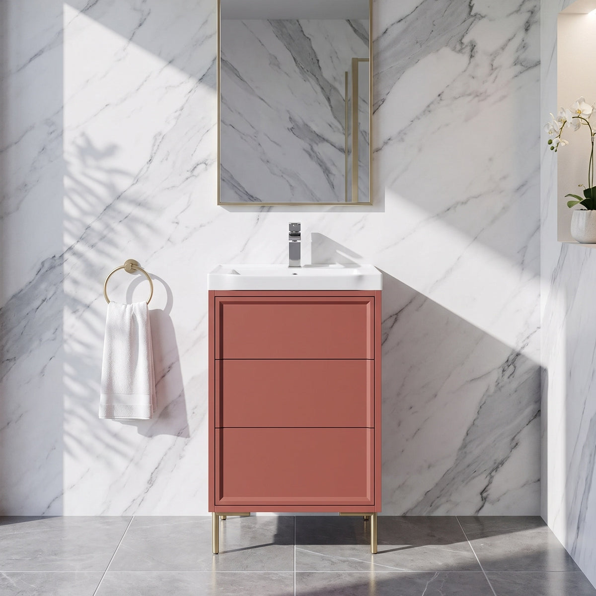 Fairford Elan Dusk Red 500mm Floorstanding Vanity Unit with Brushed Brass Legs