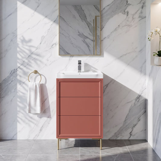 Fairford Elan Dusk Red 500mm Floorstanding Vanity Unit with Brushed Brass Legs