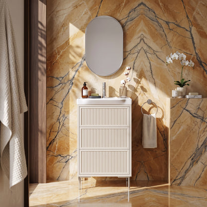 Fairford Elan Fluted Sandstone 500mm Floorstanding Vanity Unit with Chrome Legs