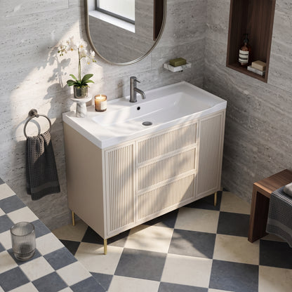 Fairford Elan Fluted Sandstone 1000mm Floorstanding Vanity Unit with Brushed Brass Legs