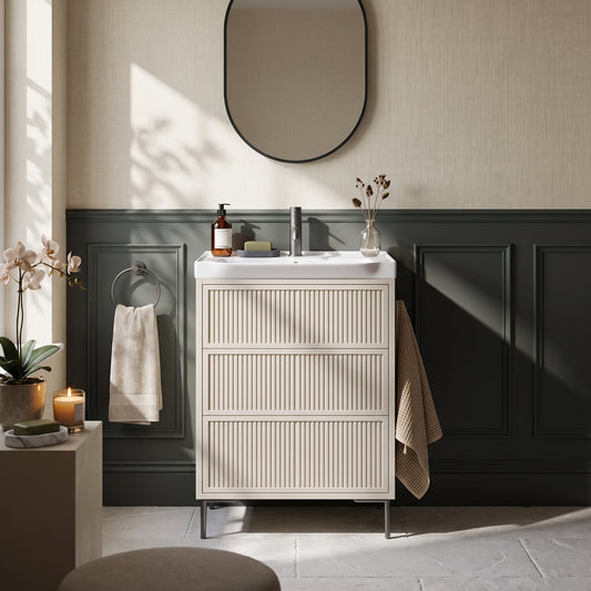 Fairford Elan Fluted Sandstone 600mm Floorstanding Vanity Unit with Gunmetal Legs