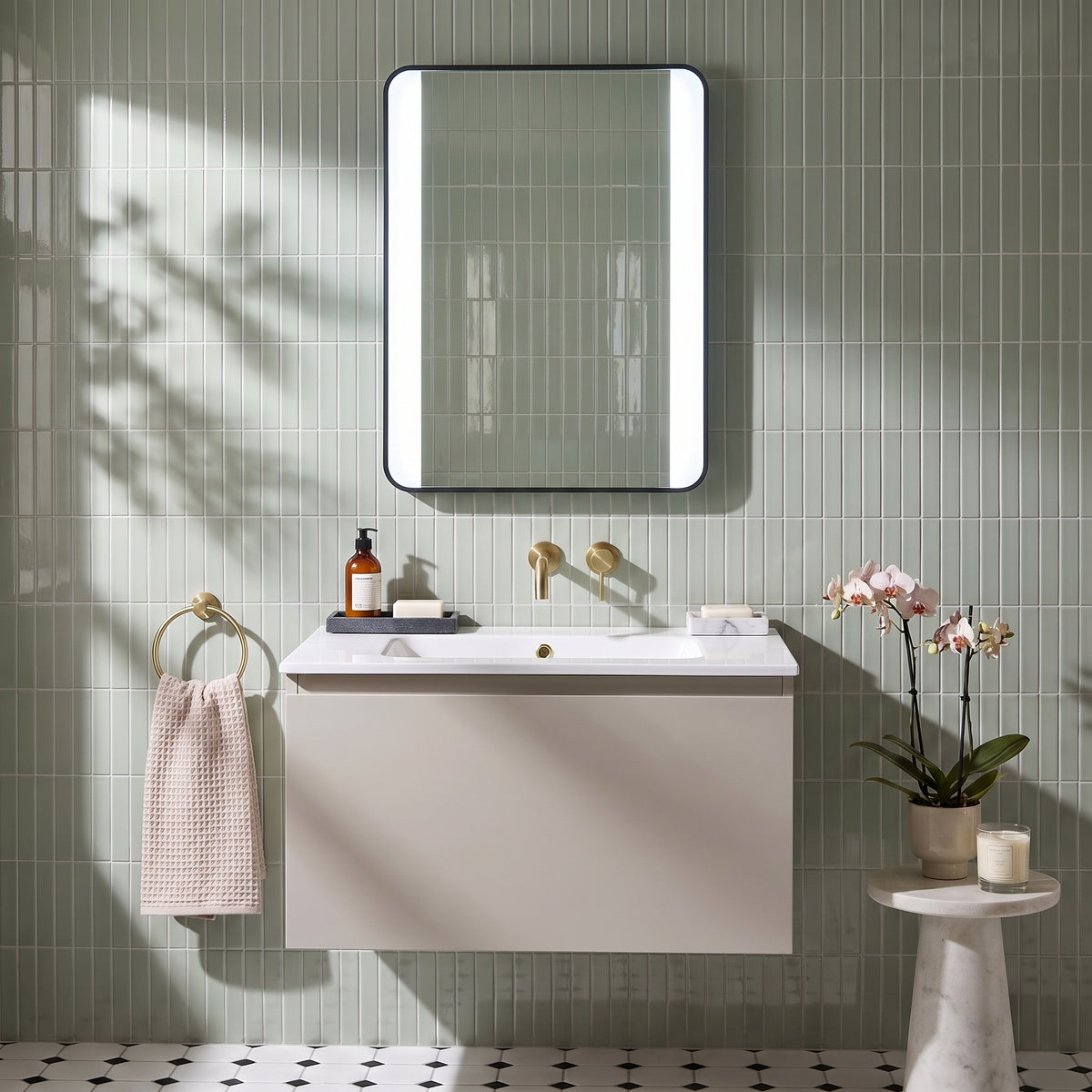 Fairford Mono Soft Square Mirror With Demister And Colour Change - 500mm X 700mm - Matt Black