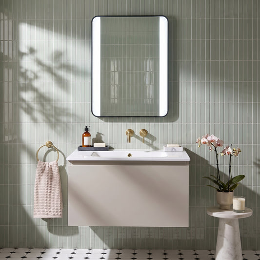 Fairford Mono Soft Square Mirror With Demister And Colour Change - 500mm X 700mm - Matt Black