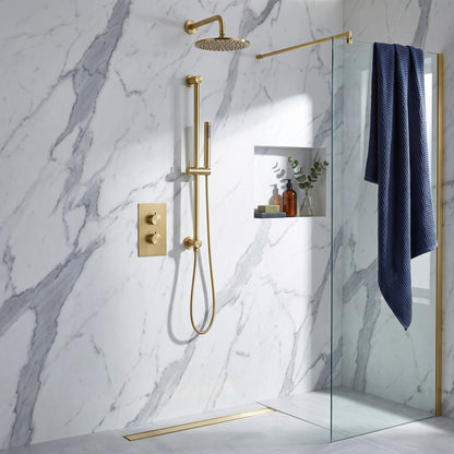 Fairford Element 7 Brushed Brass Concealed Shower Kit with Overhead, Handset and Overflow Filler
