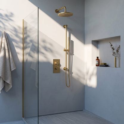 Fairford Element 7 Brushed Brass Concealed Shower Kit with Overhead, Slide Rail and Overflow Filler