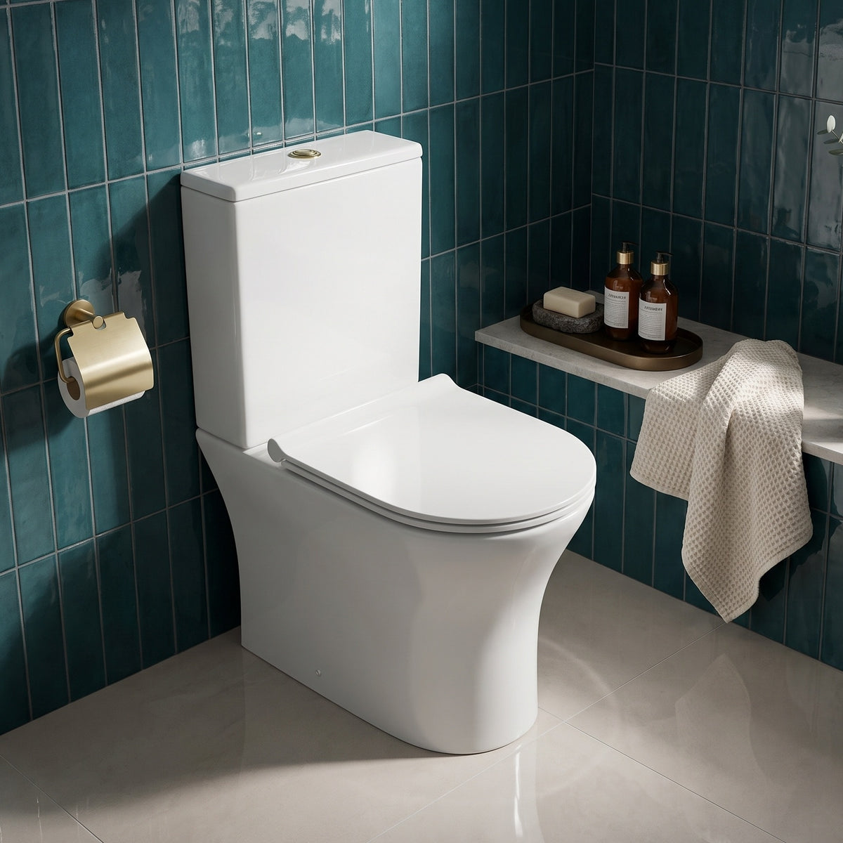 Fairford Tiene Rimless Closed Back Close Coupled Toilet with Wrapover Soft Close Seat