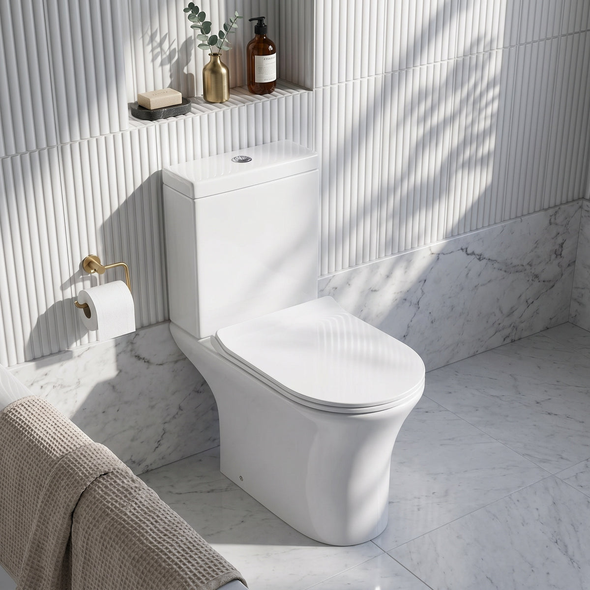 Fairford Tiene Rimless Open Back Close Coupled Toilet with Slim Soft Close Seat