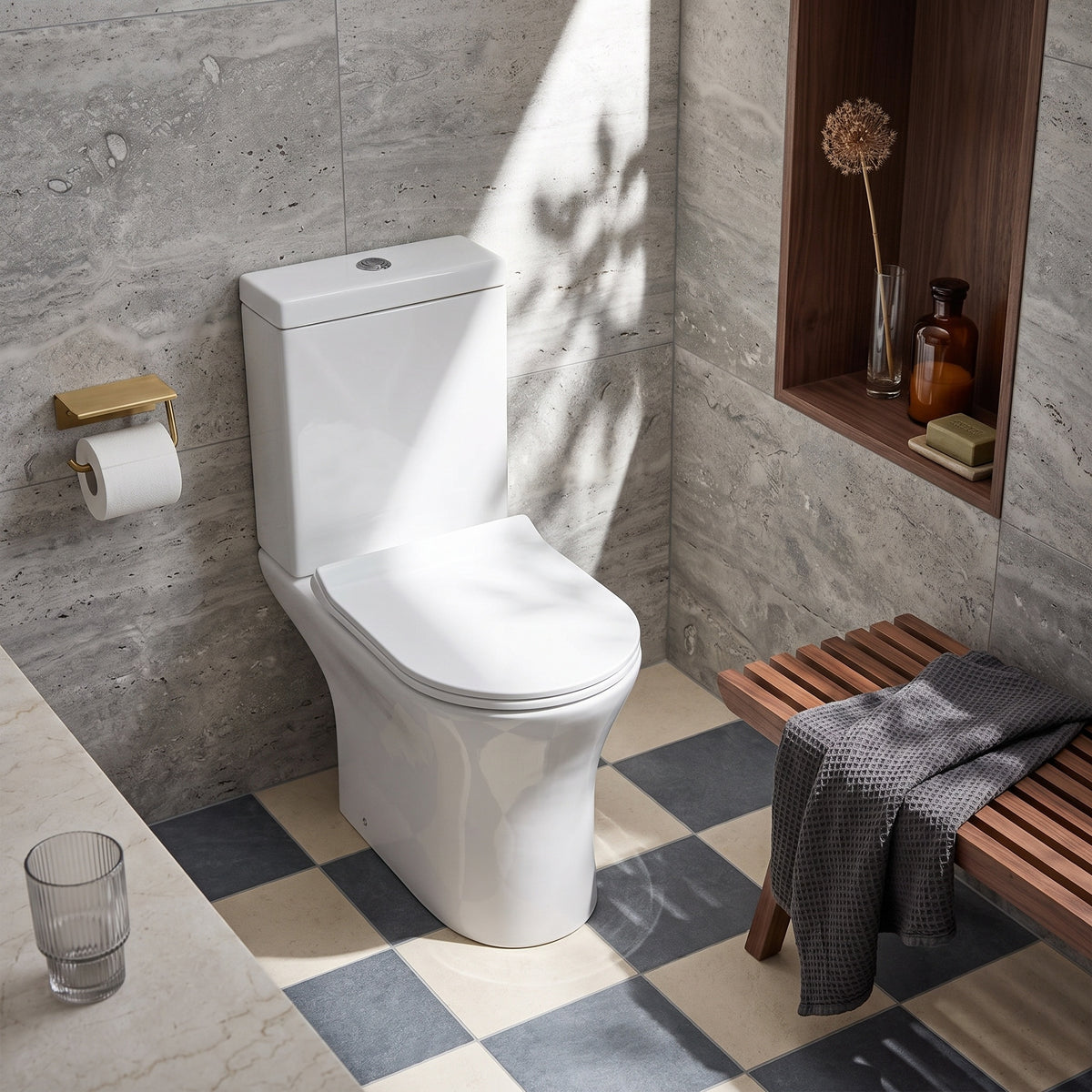 Fairford Tiene Rimless Open Back Close Coupled Toilet with Wrapover Soft Close Seat