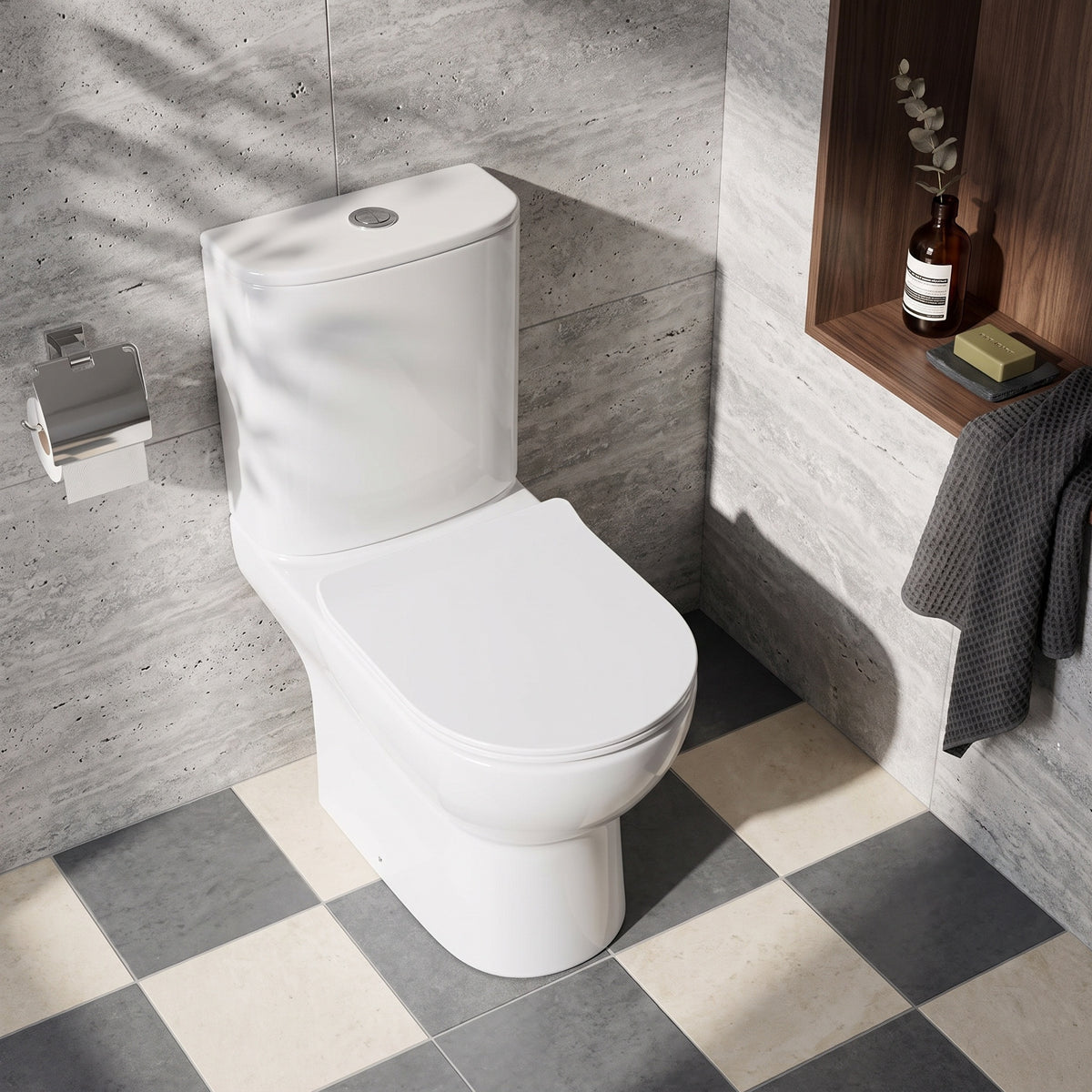Fairford Palio Rimless Open Back Close Coupled Toilet with Slim Soft Close Seat