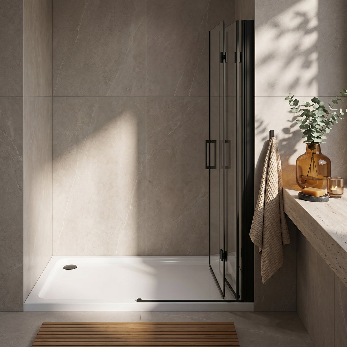 Fairford 1100 X 800mm Rectangular Shower Tray, Corner Waste