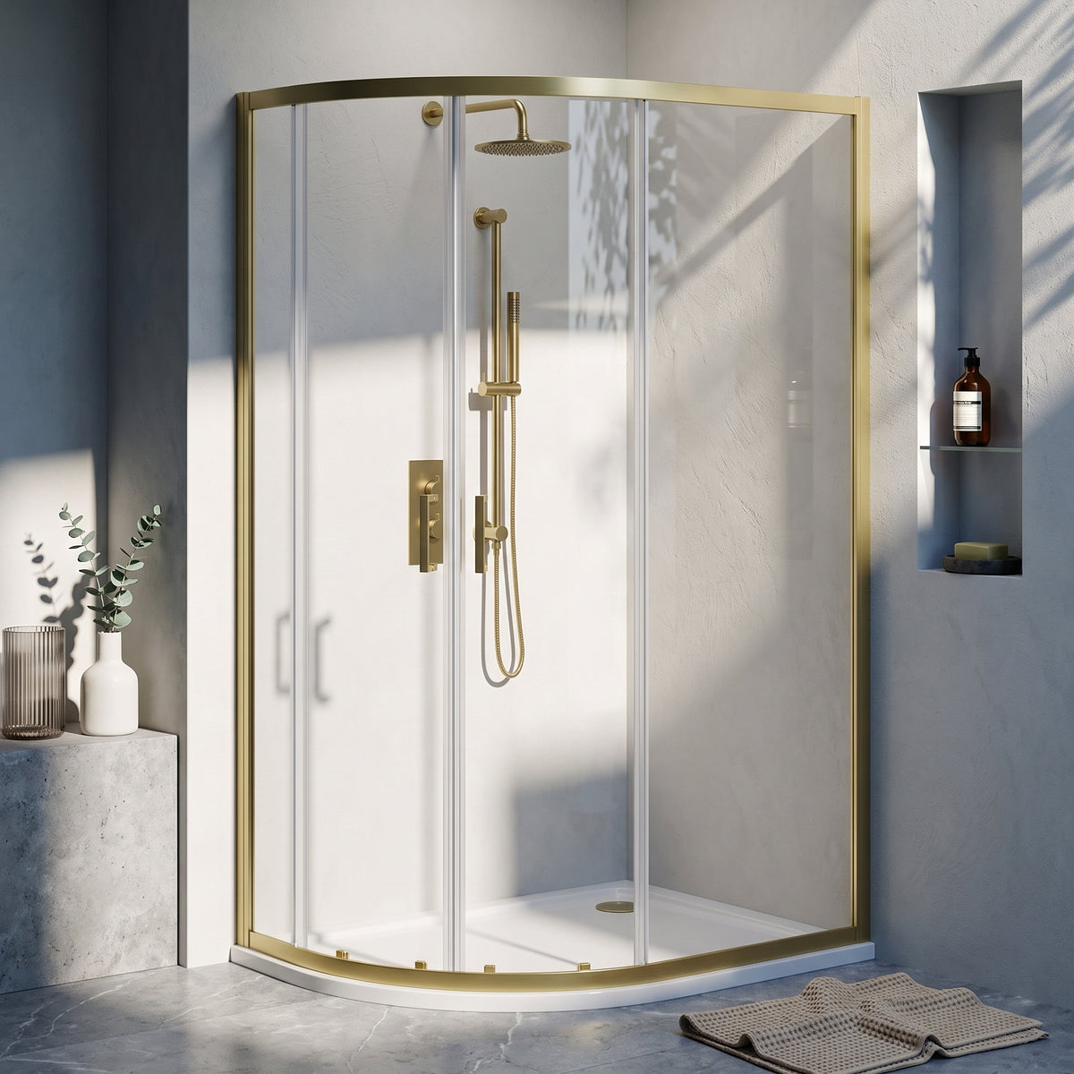 Fairford 6mm 1000 x 800mm Brushed Brass Quadrant Shower Enclosure