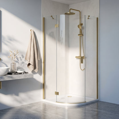 Fairford 8mm Frameless 900 x 900mm Brushed Brass Quadrant Enclosure