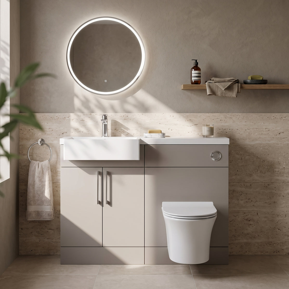 Fairford Union Style Slab Matt Stone Grey 1000mm Square Semi Recessed Basin Left Hand Combination Pack