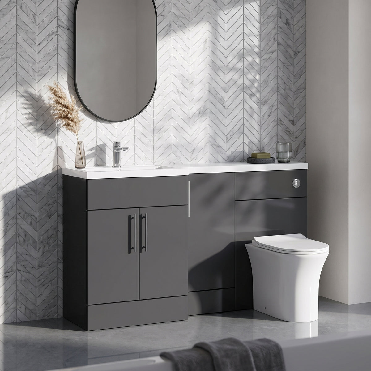 Fairford Union Gloss Grey 1500mm L Shape Left Hand Combination Pack