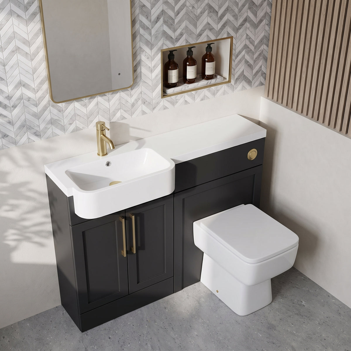 Fairford Union Style Shaker Matt Soft Black 1000mm Round Semi Recessed Basin Left Hand Combination Pack
