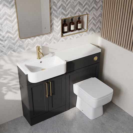 Fairford Union Style Shaker Matt Soft Black 1000mm Round Semi Recessed Basin Left Hand Combination Pack