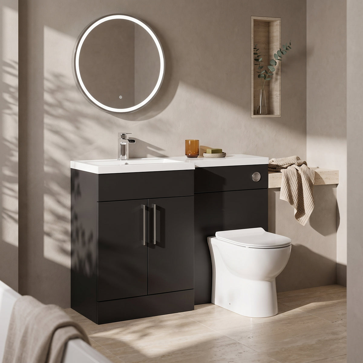 Fairford Union Style Shaker Matt Soft Black 1200mm L Shape Left Hand Combination Pack