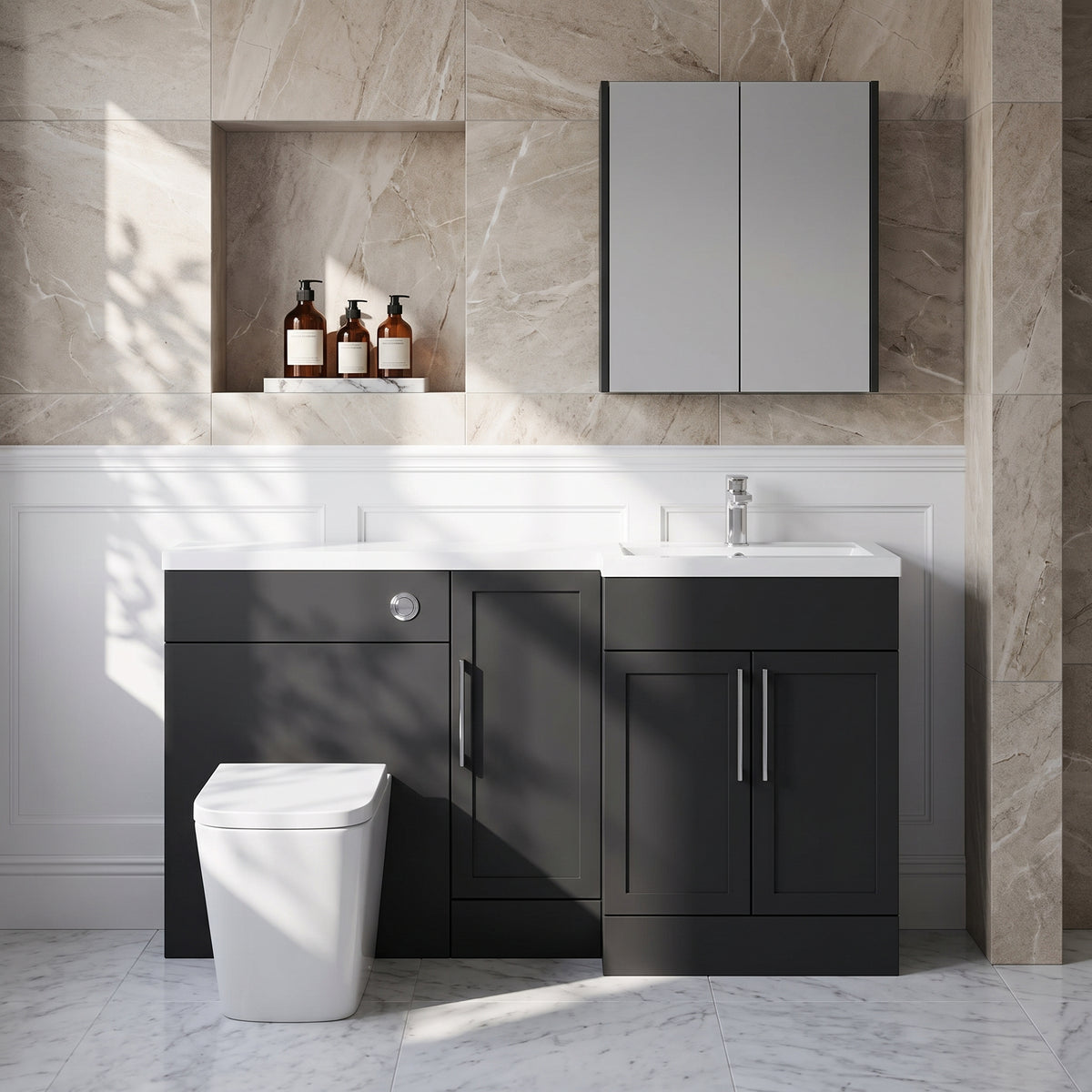 Fairford Union Style Shaker Matt Soft Black 1500mm L Shape Right Hand Combination Pack