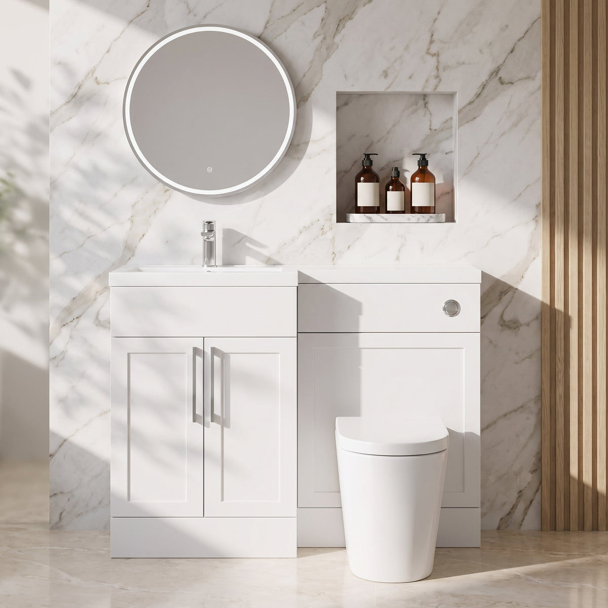 Fairford Union Style Shaker Matt White 1000mm L Shape Left Hand Combination Pack