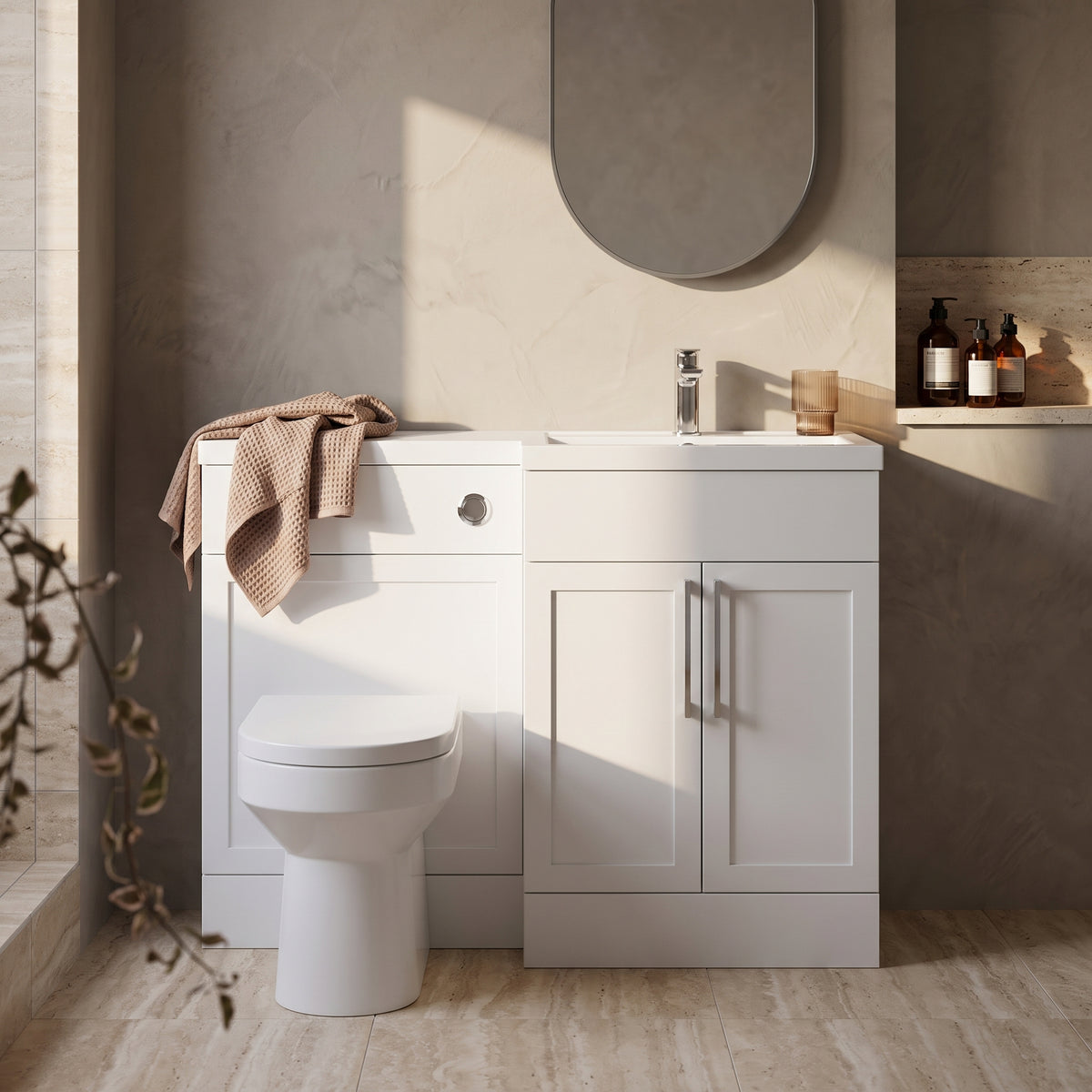 Fairford Union Style Shaker Matt White 1100mm L Shape Right Hand Combination Pack