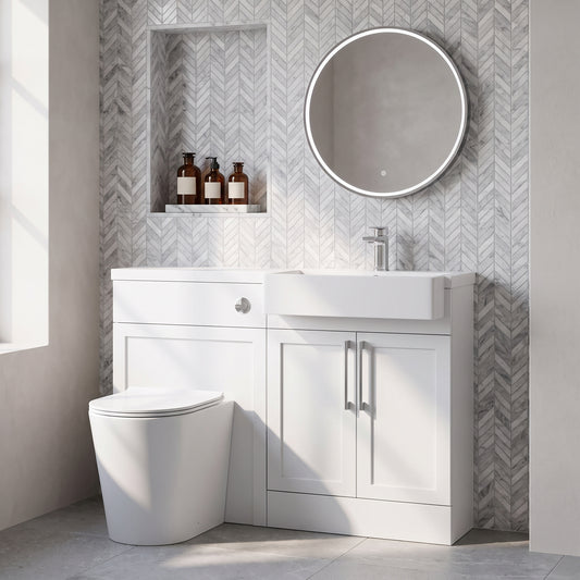 Fairford Union Style Shaker Matt White 1100mm Square Semi Recessed Basin Right Hand Combination Pack