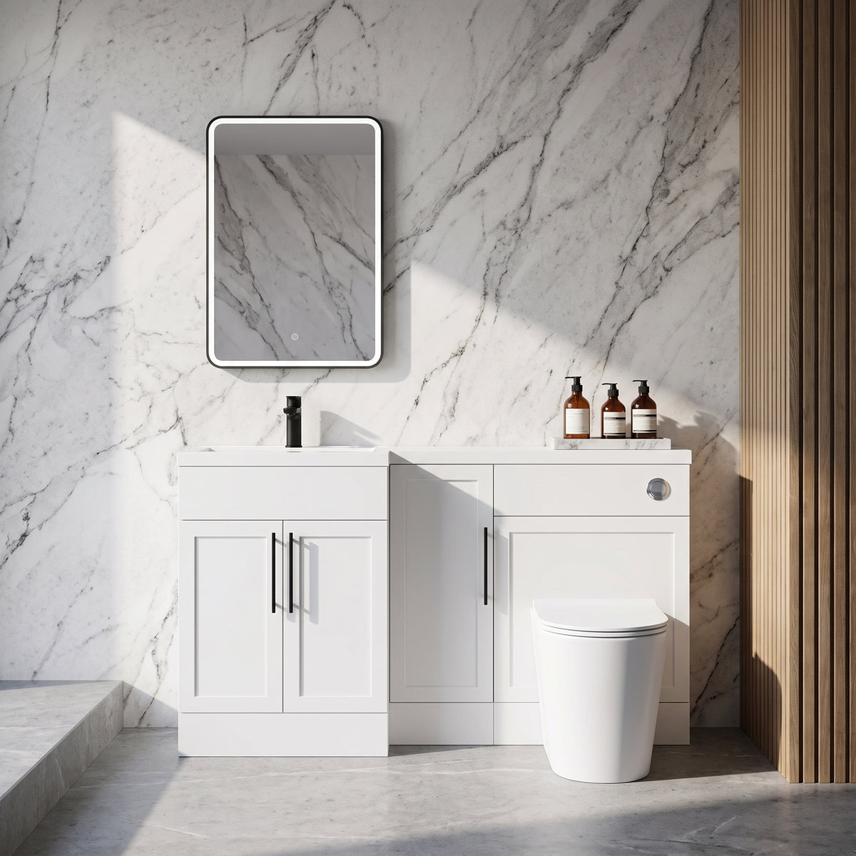 Fairford Union Style Shaker Matt White 1500mm L Shape Left Hand Combination Pack