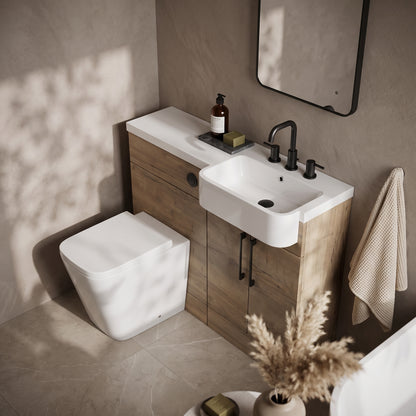 Fairford Union Style Slab Dark Oak 1000mm Round Semi Recessed Basin Right Hand Combination Pack