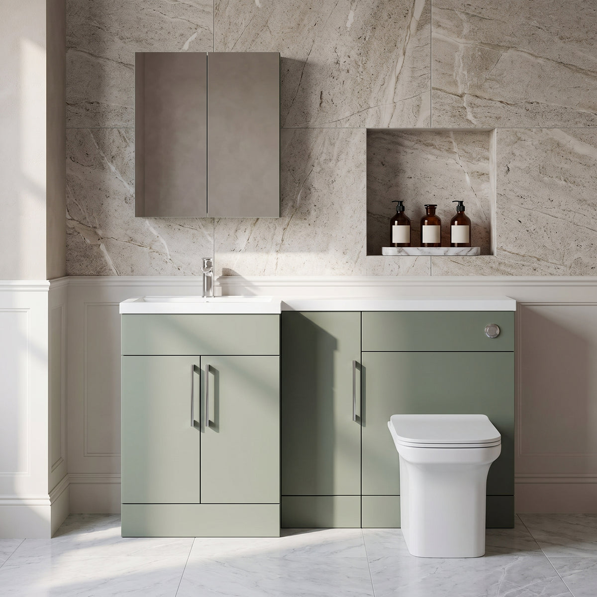 Fairford Union Style Slab Matt Lux Green 1500mm L Shape Left Hand Combination Pack