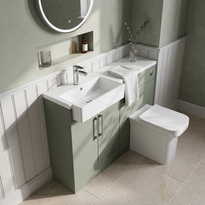 Fairford Union Style Slab Matt Lux Green 1100mm Square Semi Recessed Basin Left Hand Combination Pack
