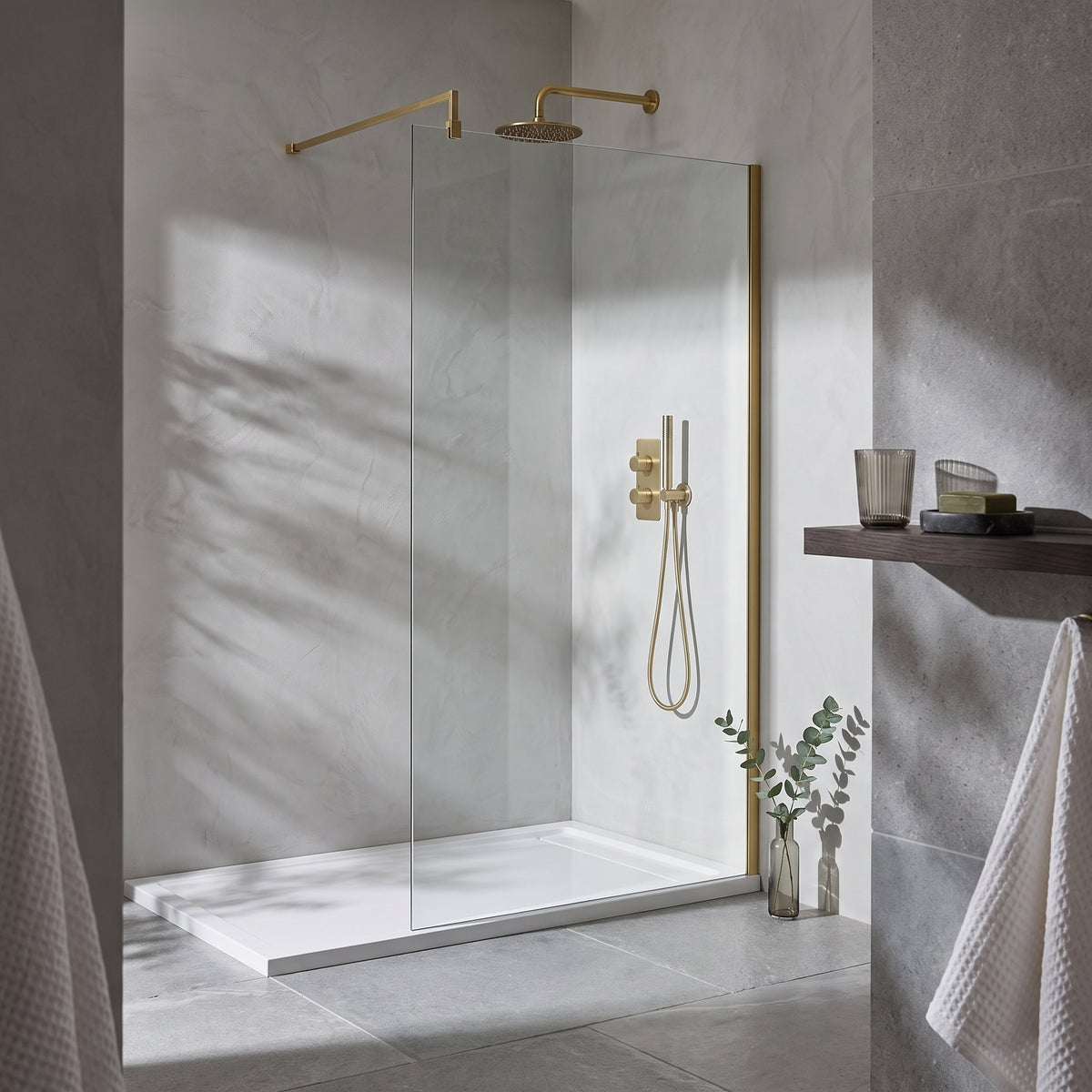 Fairford 1000mm Brushed Brass 8mm Wetroom Screen - 1850mm High