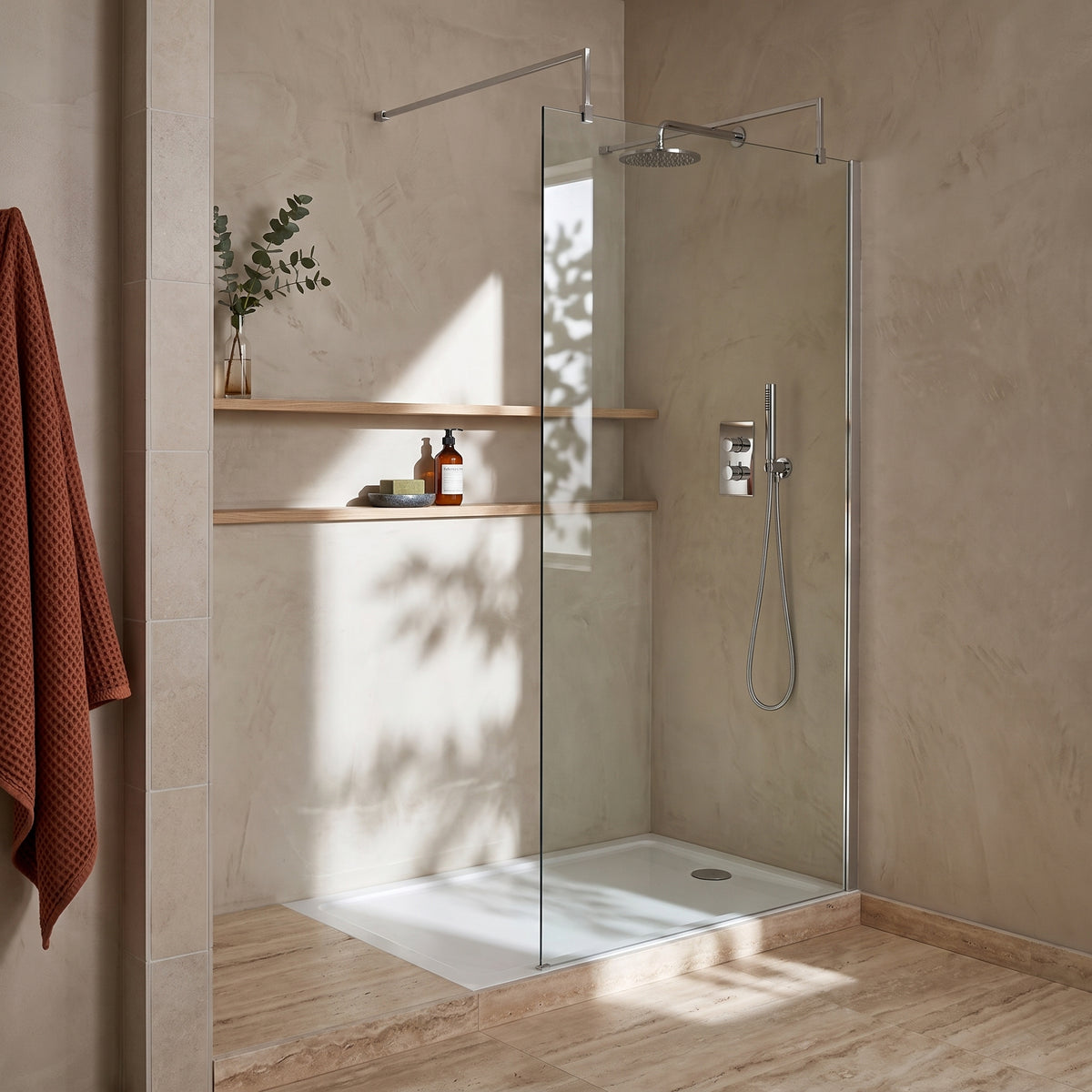 Fairford 1000mm 8mm Wetroom Screen, 2 Support Arms, 1950mm