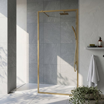 Fairford 1000mm Brushed Brass Fully Framed 8mm Wetroom Screen - 1850mm High