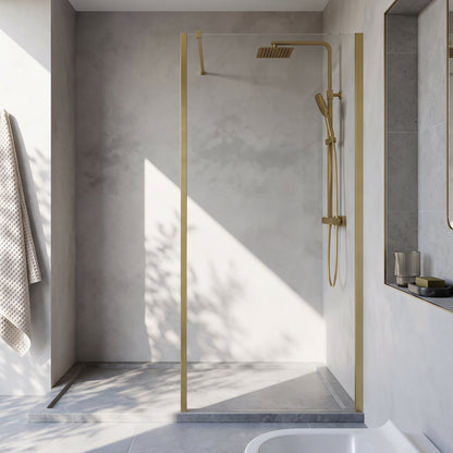 Fairford 1000mm Brushed Brass Vertically Framed 8mm Wetroom Screen - 1850mm High