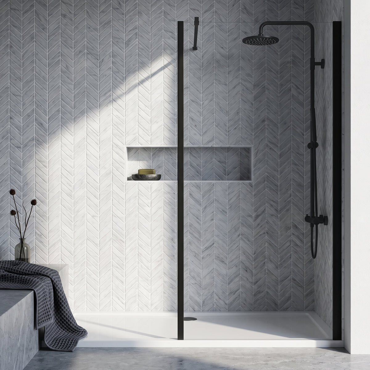 Fairford 1000mm Matt Black Vertically Framed 8mm Wetroom Screen - 1850mm High