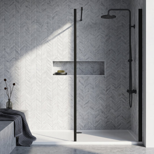 Fairford 1000mm Matt Black Vertically Framed 8mm Wetroom Screen - 1850mm High
