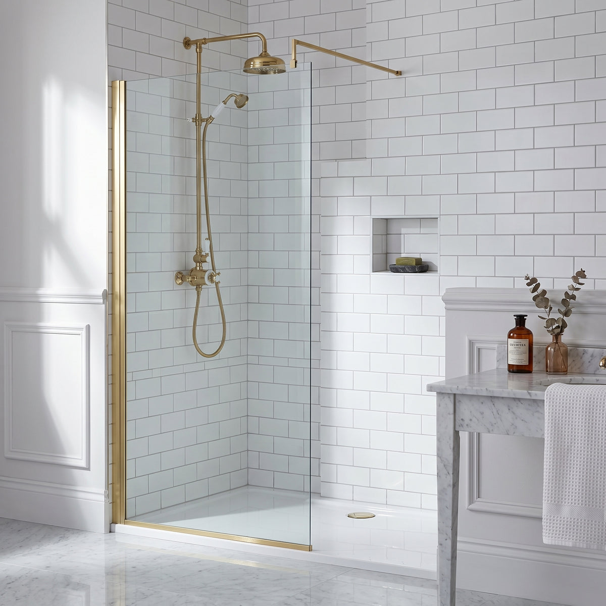 Fairford 1100mm 8mm Brushed Brass Wetroom Screen
